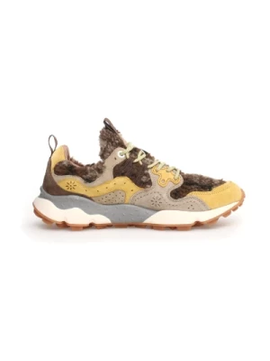 Beżowo-brązowe Sneakersy z żółtym zamszem Flower Mountain