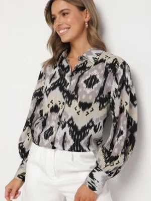 Beżowo-Czarna Koszula z Bufiastymi Rękawami w Etno Wzór Ithilwen unigirl