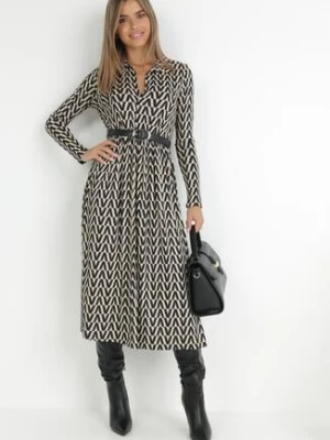 Beżowo-Czarna Sukienka w Tygrysie Paski Chalmo retro & icone