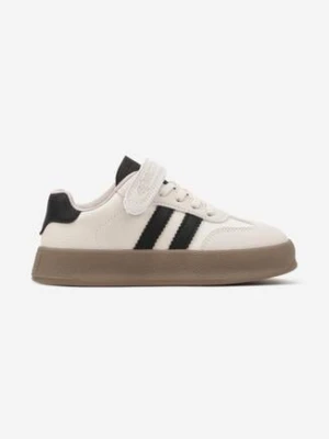 Beżowo-Czarne Buty Sportowe Sneakersy Tenisówki ze Skórzaną Wkładką i Paskami Felresil