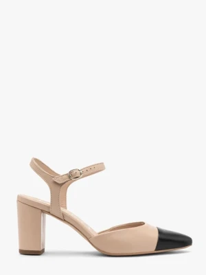 Beżowo czarne czółenka damskie z odkrytą piętą Ryłko