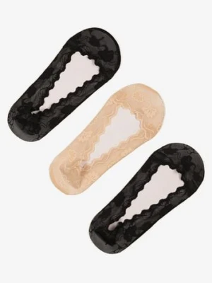 Beżowo-Czarne Koronkowe Skarpety Typu Balerinki 3-Pack Tilisea