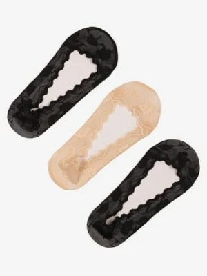Beżowo-Czarne Skarpety o Kroju Balerinek z Koronki 3-Pack Tilovira