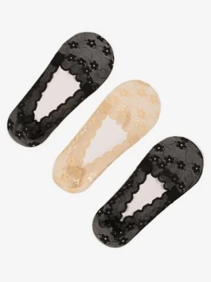 Beżowo-Czarne Skarpety z Koronki Typu Baletki 3-Pack Lilisea