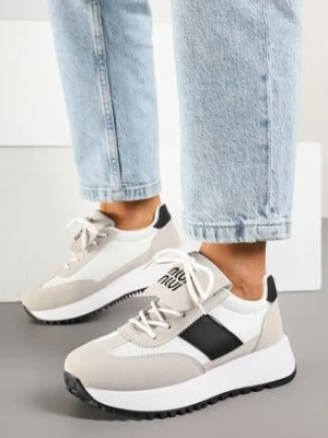 Beżowo-Czarne Sneakersy na Grubej Podeszwie z Ozdobnym Paskiem Alutra givana