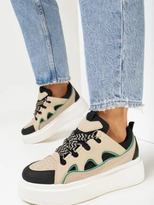 Beżowo-Czarne Sneakersy na Grubej Podeszwie z Wstawkami Jacopa