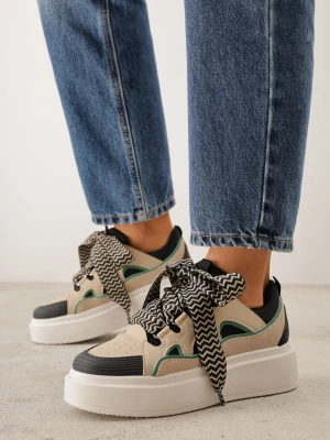 Beżowo-Czarne Sneakersy na Grubej Podeszwie z Wstawkami Jacopa