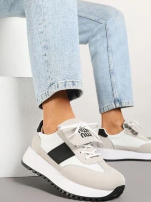 Beżowo-Czarne Sneakersy na Platformie z Geometrycznym Wzorem Aluina