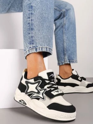 Beżowo-Czarne Sneakersy na Platformie z Grubymi Sznurowadłami i Zapięciem na Rzep Arlaia