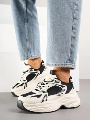 Beżowo-Czarne Sneakersy Vices na Grubej Podeszwie z Tłoczeniami Nativine