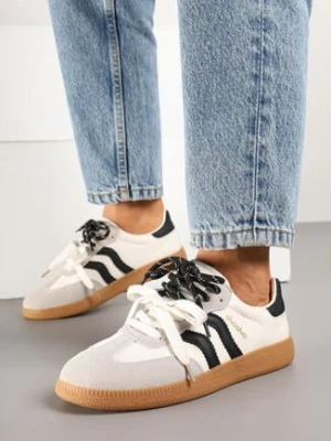Beżowo-Czarne Sneakersy w Stylu Klasycznych Tenisówek z Dodatkowymi Sznurówkami Valiena shosho