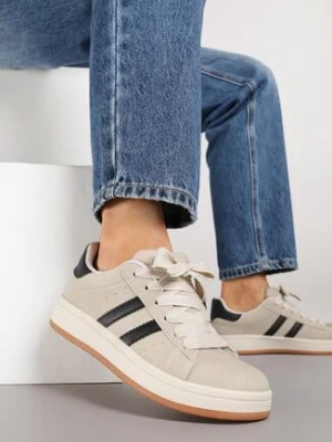 Beżowo-Czarne Sneakersy z Ozdobnymi Paskami Rilanira fashion