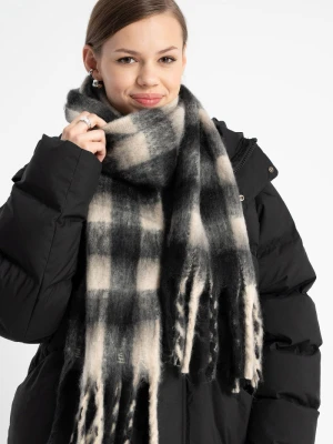 Beżowo-czarny szalik w kratę Reporter Young