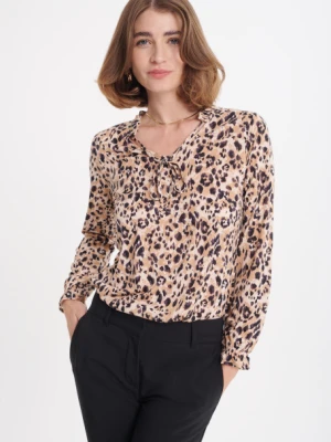 Beżowo - czarny top z printem w cętki Greenpoint