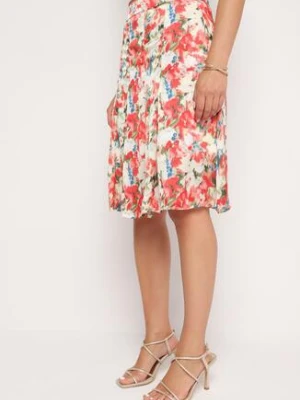Beżowo-Czerwona Spódnica Rozkloszowana w Kwiatowy Print Hastaria sophyline