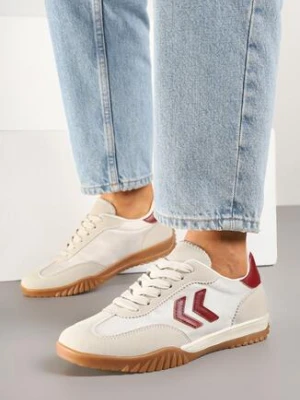 Beżowo-Czerwone Sneakersy w Stylu Klasycznych Tenisówek z Ozdobnymi Przeszyciami Mepnia