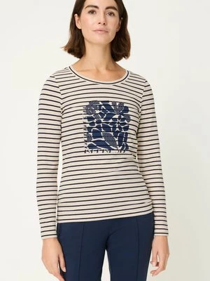 Beżowo-granatowa bluzka damska Edda w granatowe paski – Refresh Olsen