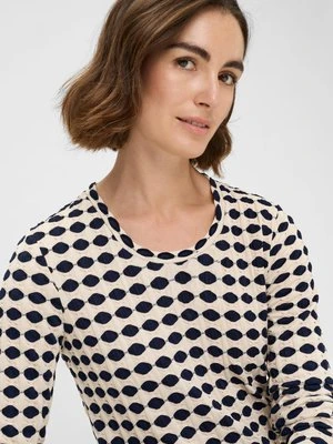 Beżowo-granatowa bluzka damska Edda z fakturą – New Passion Olsen