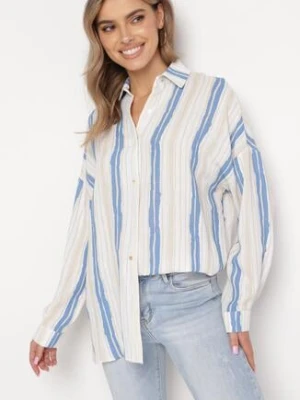 Beżowo-Niebieska Bawełniana Koszula w Paski o Luźnym Kroju Lievan melya by melody