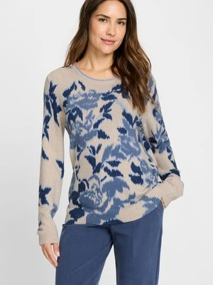 Beżowo-niebieski sweter damski Henny w kwiaty – Vintage Romance Olsen