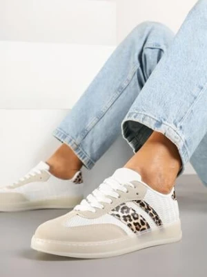Beżowo-Panterkowe Sneakersy Typu Kultowe Tenisówki na Półtransparentnej Podeszwie Ulinera mellisa