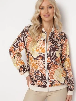 Beżowo-Pomarańczowa Bluza Bomberka z Abstrakcyjnym Wzorem Teggea rosa