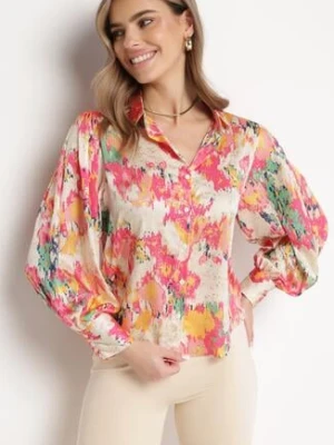 Beżowo-Różowa Koszula z Błyszczącym Abstrakcyjnym Wzorem Wilnaria retro & icone