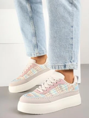 Beżowo-Różowe Sneakersy na Grubej Podeszwie z Plecioną Cholewką Nilavanea ideal