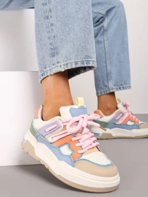 Zdjęcie produktu Beżowo-Różowe Sznurowane Sneakersy na Płaskiej Podeszwie Eviline