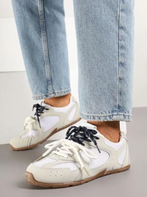 Beżowo-Szare Sneakersy z Kontrastującymi Sznurówkami i Przeszyciami Nanlita gogo gogo