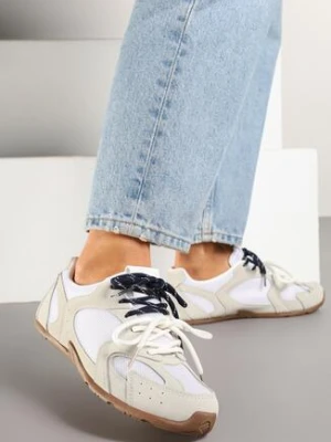 Beżowo-Szare Sneakersy z Ozdobnymi Przeszyciami i Kontrastowymi Sznurówkami Ilivrella