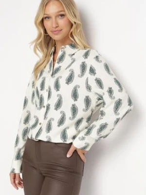 Beżowo-Zielona Bawełniana Koszula Zdobiona Wzorem Paisley Jamara rosa