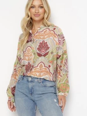 Zdjęcie produktu Beżowo-Zielona Koszula w Modny Print z Guzikami Jennifas Rosa