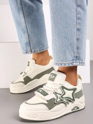 Beżowo-Zielone Sneakersy na Platformie z Grubymi Sznurowadłami i Zapięciem na Rzep Arlaia