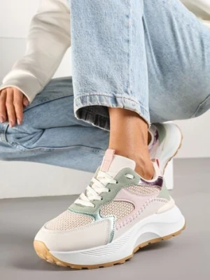 Beżowo-Zielone Sneakersy Ozdobione Metalicznym Zdobieniem Worsemi givana