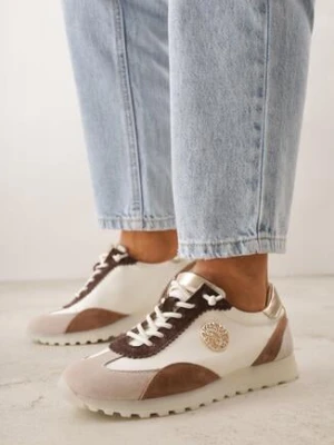 Beżowo-Złote Skórzane Sneakersy z Metaliczną Ozdobą Rioneira goodin