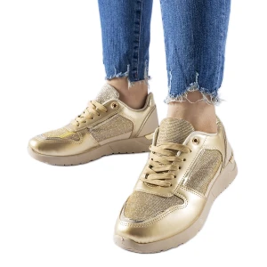 Beżowo-złote sneakersy z ozdobną nitką Facondo złoty Inna marka