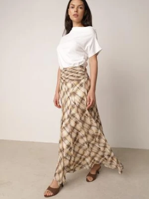 Beżowo-Żółta Rozkloszowana Spódnica z Marszczonym Pasem w Talii w Stylu Preppy Jenniea bibous project