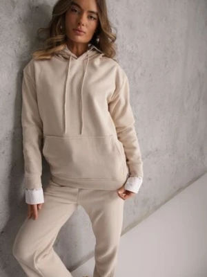 Beżowy 2-częściowy Komplet Dresowy z Bluzą i Spodniami Orifira defox
