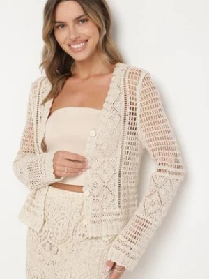 Beżowy Ażurowy Kardigan z Bawełny Kolurelle rosa
