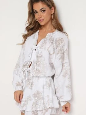 Beżowy Bawełniany Kombinezon Muślinowy z Wiązaniem i Spódnico-Szortami Vimarosa jumelle