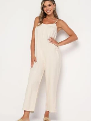 Beżowy Bawełniany Kombinezon na Cienkich Ramiączkach Noela rosa