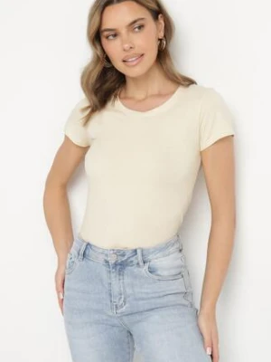 Zdjęcie produktu Beżowy Bawełniany T-shirt o Klasycznym Fasonie Lialova glo-story