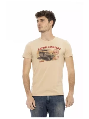 Beżowy Bawełniany T-Shirt z Nadrukiem na Przedzie Trussardi
