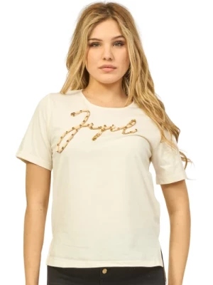 Beżowy Bawełniany T-shirt z Okrągłym Dekoltem Jijil