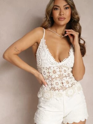 Beżowy Bawełniany Top z Ażurowej Koronki w Stylu Boho Yaniva rosa