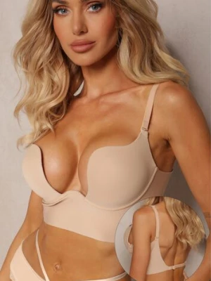 Beżowy Biustonosz Miseczka B Push Up do Głębokiego Dekoltu Molaria