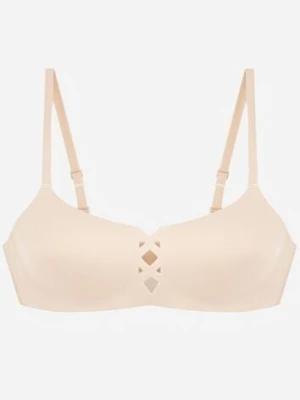 Beżowy Biustonosz o Gładkim Wykończeniu z Imitacją Wiązania Azisene love magnolia