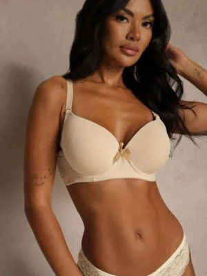 Beżowy Biustonosz o Gładkim Wykończeniu z Kokardką Phiphise han