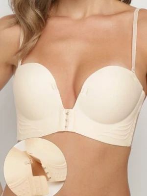 Beżowy Biustonosz Push Up z Zapięciem z Przodu Beliri han